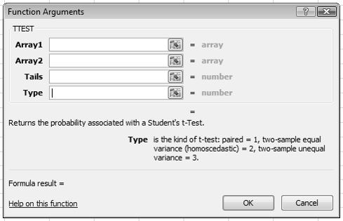 t test in the latest version of excel