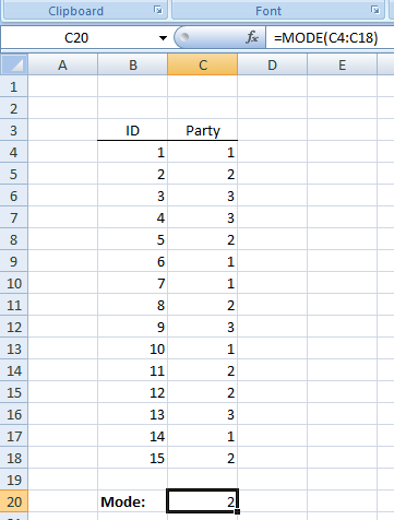 Figure 14: The Mode in Excel.