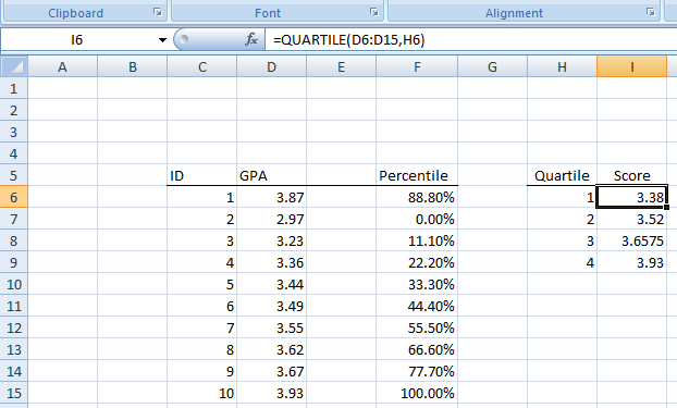 Figure 15: Quartiles in Excel