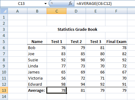 Figure 2: Gradebook in Excel.