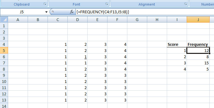 Figure 8: Frequency Distributions in Excel.